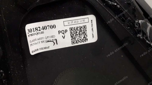 Hyundai İ20 Sağ Arka Kelebek Camı Orj. 87820-Q0120 CP (LB-110)