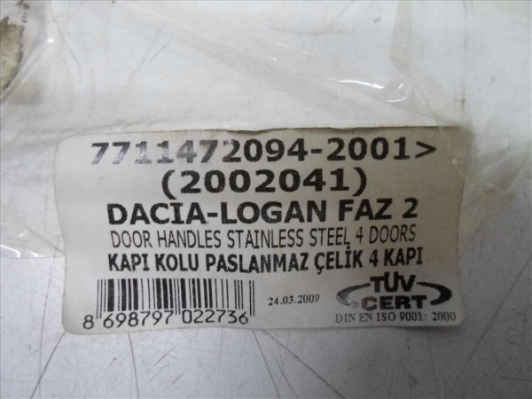 Dacia Logan 2 Nikelaj Krom Kapı Kolu Kaplaması P.Çelik 7711472094 YS YP [C-B-130]