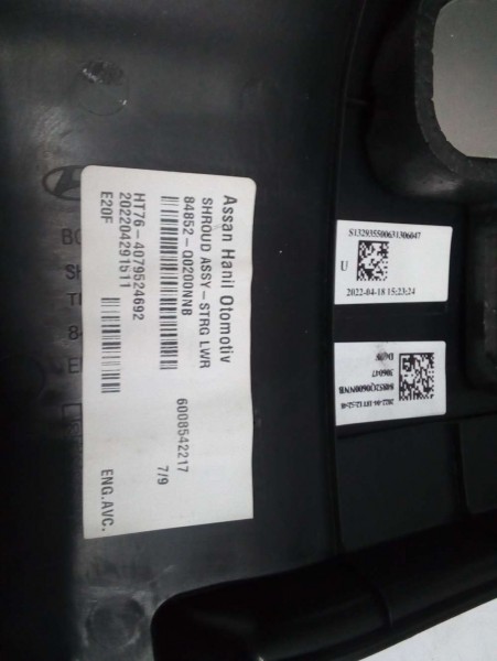Hyundai İ20 Bayon Direksiyon Alt Kaplama Bakaliti 84852-Q0600 SP YP(DA-110)