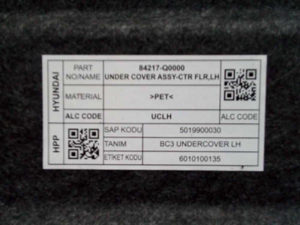 Hyundai Bayon Sol Alt Koruma Kapağı (halı) 84217-Q0000 SP YP (GD-140)