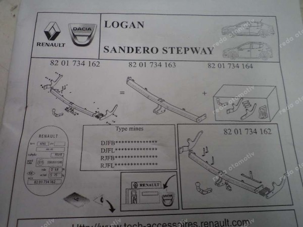 Dacia Logan Sandero Stepway Çeki Demiri Bağlantı Takımı Orj 8201734164 YP (AF-120)