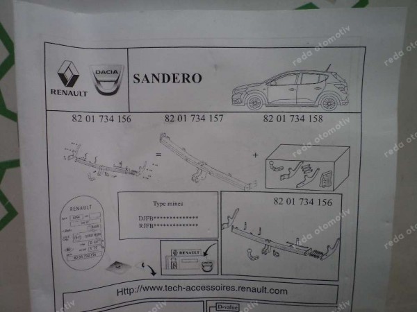 Dacia Sandero Stepway Çeki Demiri Bağlantı Takımı Orj 8201734158 YP (AF-120)